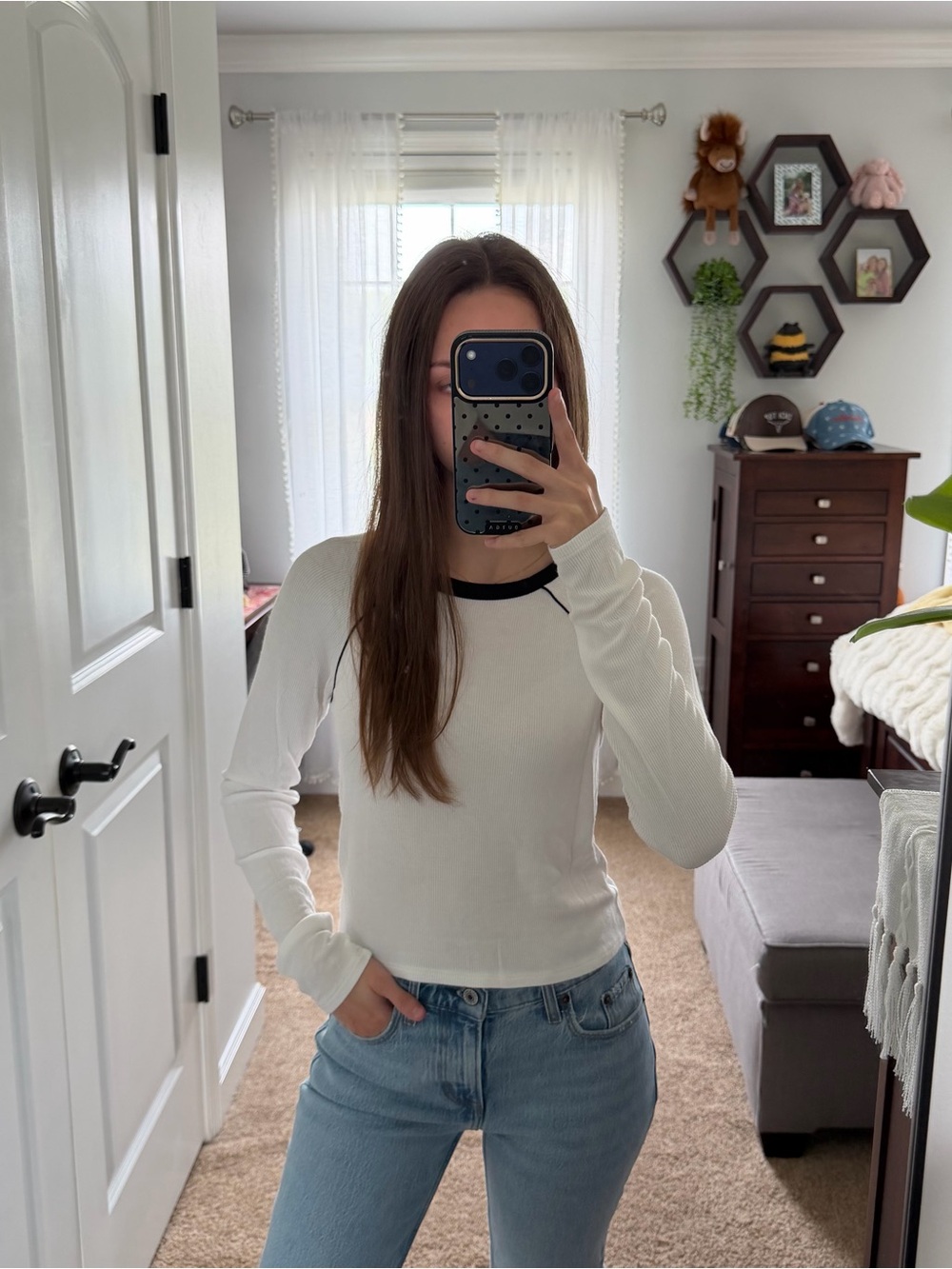 American Eagle Soft & Sexy Ribbed Long Sleeve w/ Collar Detailing